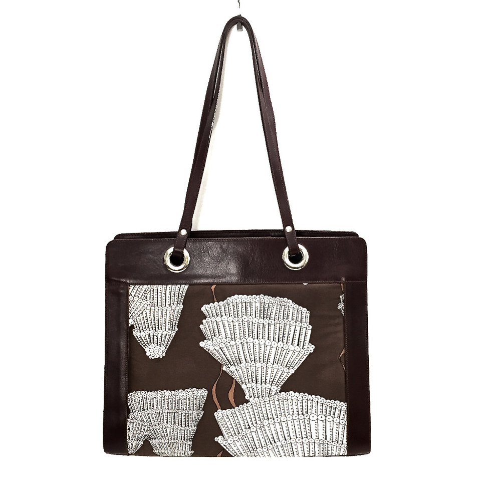 🌹Agnes & Hoss Print Silk & Leather Tote